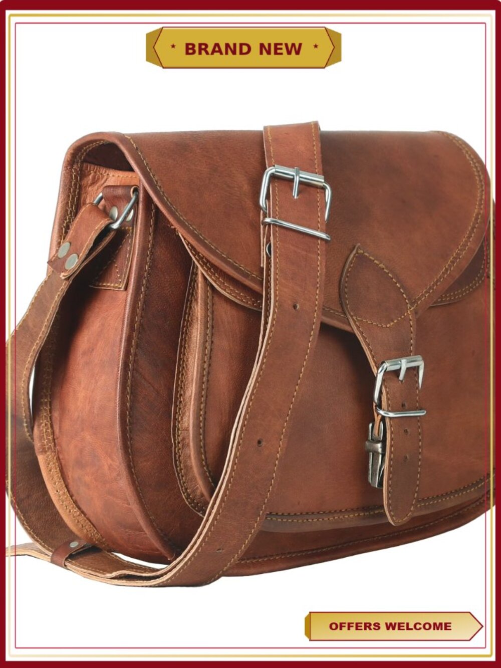 Handcrafted Full Grain Leather Crossbody Bag with Multiple Pockets